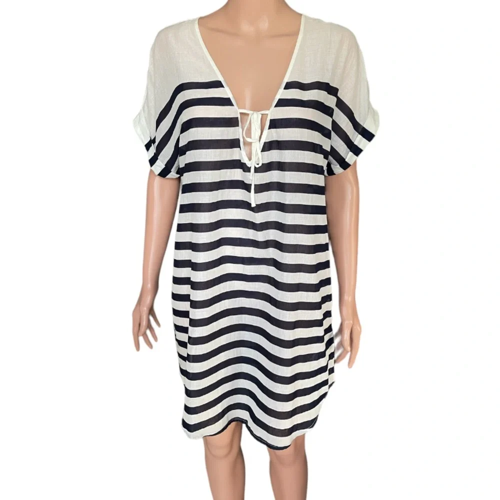 J.Crew Striped Semi Sheer Cotton Tunic Coverup
